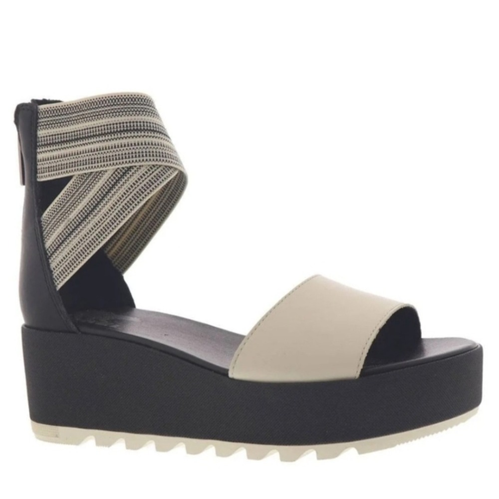 Sorel Cameron Flatform Sandal Black Sea Salt Leather Elastic Wedge NL3994-010 7